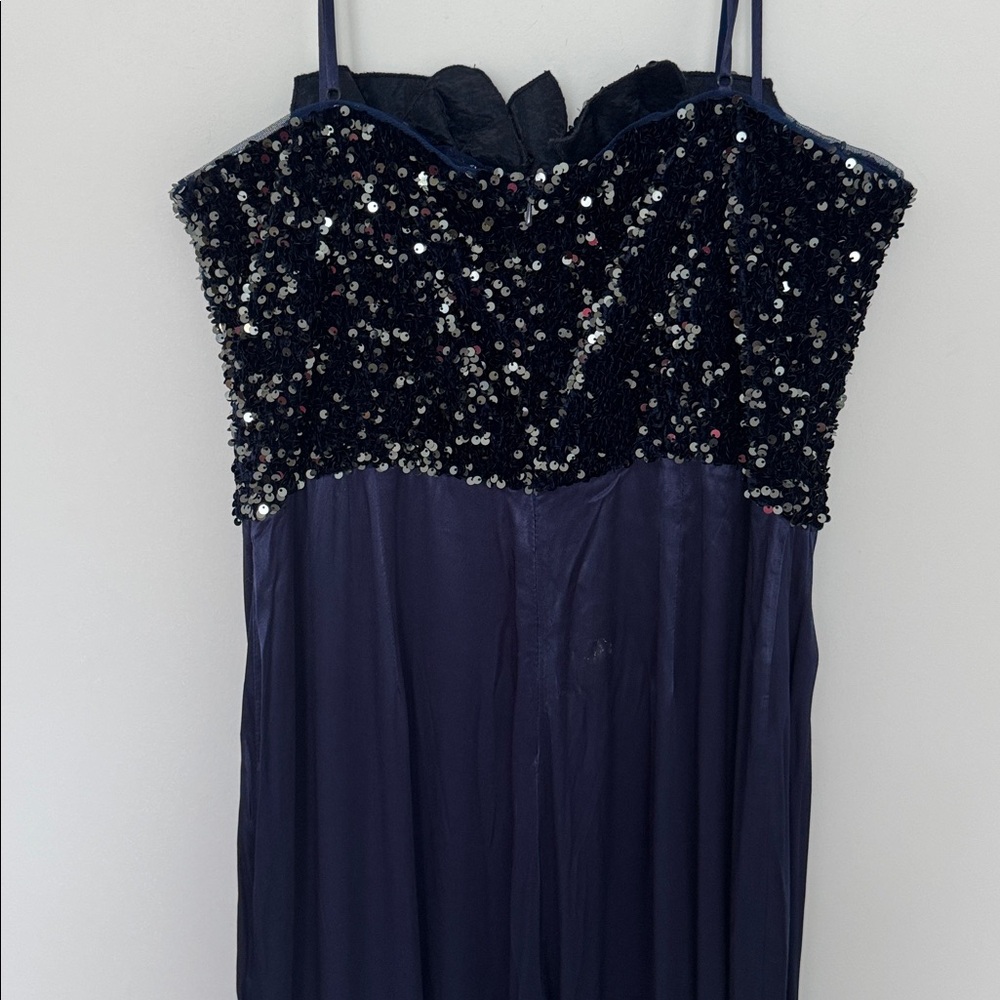 Badgley Mischka Rose Sequin Jumpsuit, Navy Blue - Size 12 - Picture 8 of 10